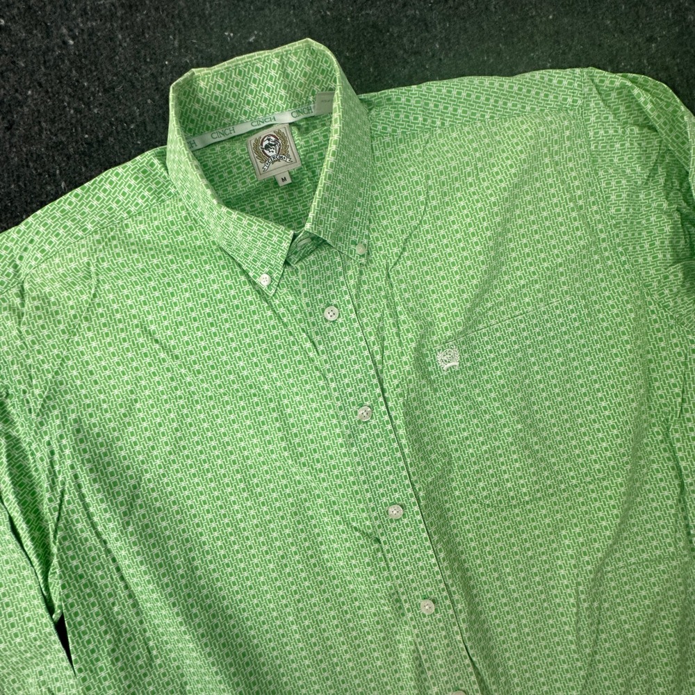 Cinch Shirt Mens M Green Geometric Western Long Sleeve Button Down MTW1104416
